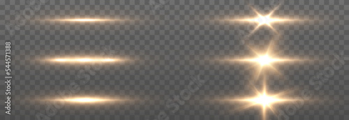 Vector set of flashes of light on an isolated transparent background. Light, line of light png. Horizontal light, magic glow png.