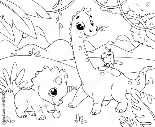 Funny Dinosaurs. Coloring book for children. Cartoon vector illustration.