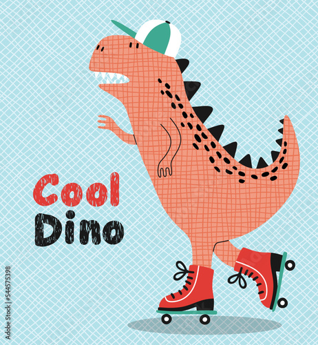 Cute  dino on a roller skater. for baby tee print.