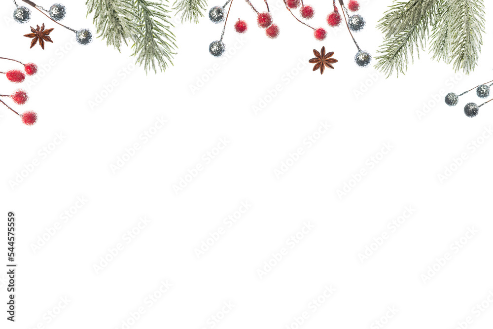 Christmas or winter composition. Christmas, winter, new year concept. Flat lay, top view, copy space