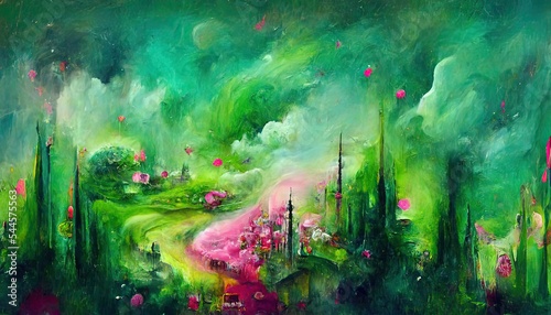 Abstract oil painting green and pink as background wallpaper