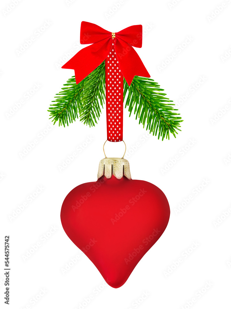 Φωτογραφία Dekoration für Weihnachten mit rotem Herz und Tannenzweigen  Hintergrund transpa