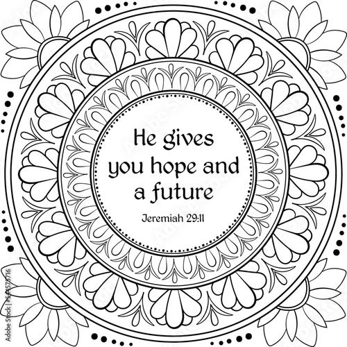 Outline decorative card with Jeremiah verse He gives you hope and a future photo