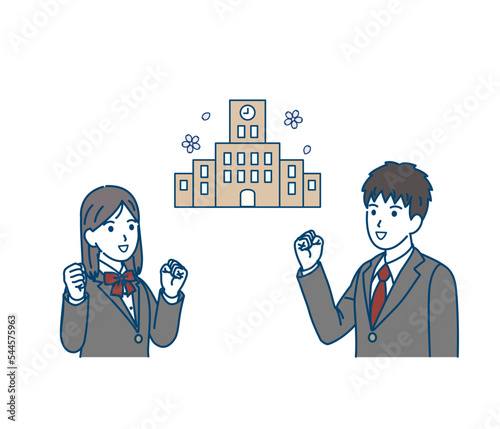 大学受験を頑張る学生の男女のイラスト