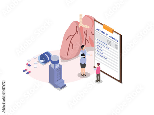 Doctor and child talking about asthma disease
