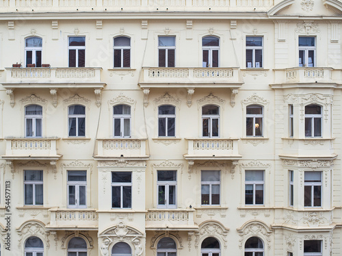 windows on the beautiful facade of the old baroque European city