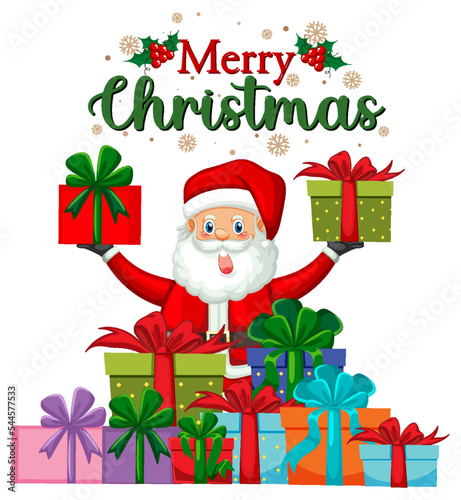 Merry Christmas text with Santa Claus cartoon character