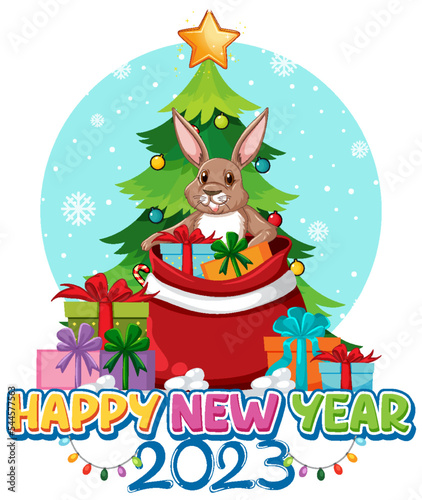 Happy New Year text with cute rabbit for banner design