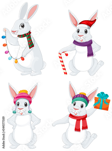 Set of rabbits in Christmas theme