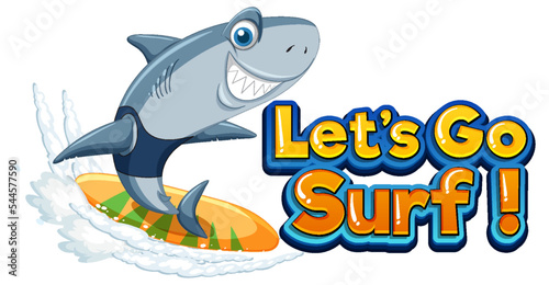 Cute shark cartoon character surfing