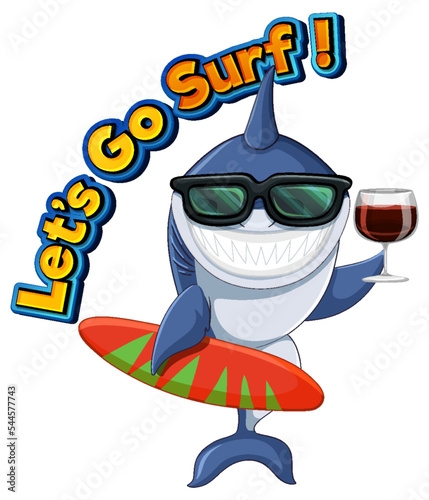 Cute shark cartoon character surfing