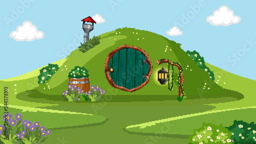 Fantasy hobbit house background