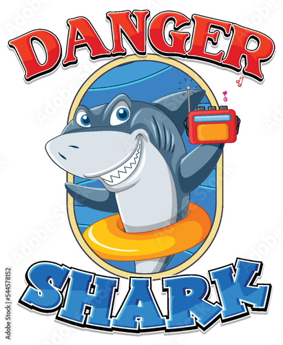 Shark cartoon character with danger icon