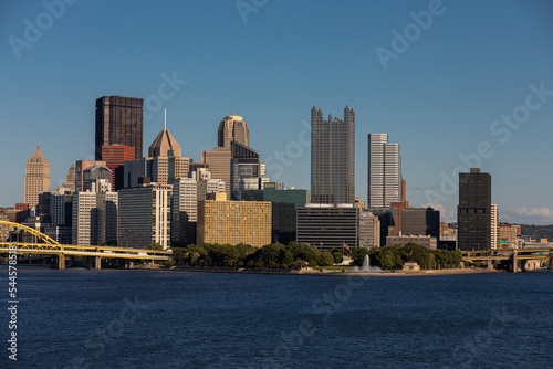 Cityscape of Pittsburgh, Pennsylvania. Allegheny and Monongahela Rivers in Background. Ohio River. Pittsburgh Downtown With Skyscrapers and Beautiful Sky