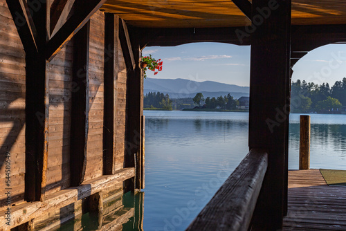 Fotobehang Boathouse at lake in Austria