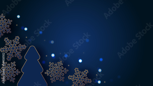 Fotografie, Obraz Christmas background. Snowflakes and fir on navy background