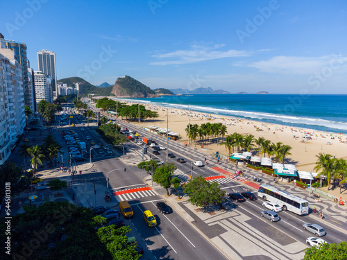 Aerial landscape view of the famous Copacabana beach in Rio de Janeiro, Brazil