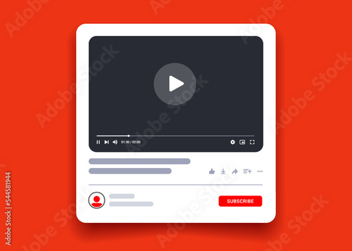 Video player interface isolated on white background. Multimedia frame template. Mockup live stream window, player. Online broadcasting. Social media concept. Vector illustration. EPS 10