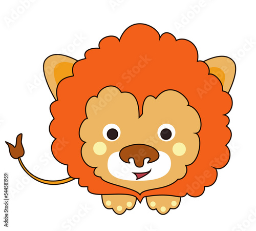 Lion Cub Cute Cartoon Kawaii  in Flat  Isolated Vector Illustration 