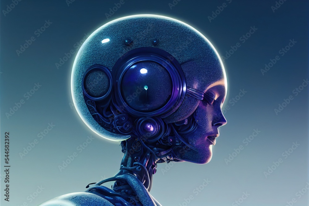 Stunning illustrated portrait of the female cyborg. Generated by Ai Stunning illustrated portrait of the female cyborg. Generated by Ai