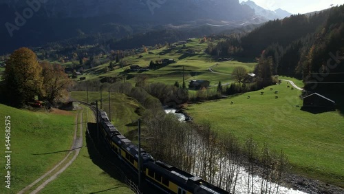 Train arriving in Grindelwald - Aerial 4K photo