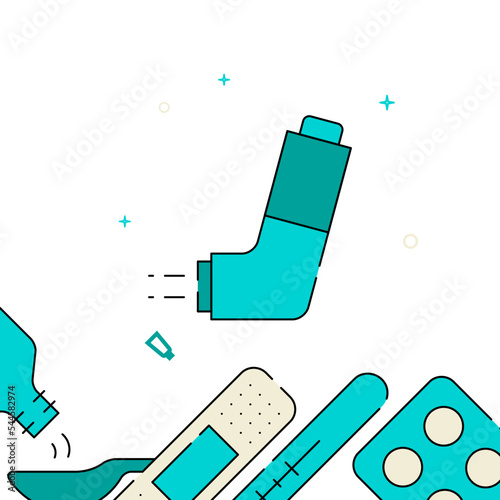Asthma inhaler filled line vector icon, simple illustration, related bottom border.