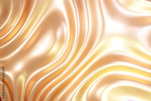 Light gold liquid molten metal abstract wavy background with reflects. Wallpaper with glossy soft silk with waves. Elegant luxury vector illustration made with gradient mesh. Flowing smooth fabric