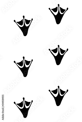 Animals feet track. Duck black paw, walking feet silhouette or footprints. Trace step imprints isolated on white. Walking tracks paws illustration