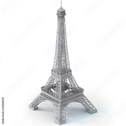 Cartoon Eiffel tower, isometric, isolated on white background, ai generated illustration