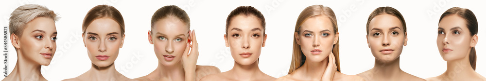 © master1305 - Collage. Beautiful different woman with smooth, clean face isolated over white background. Taking care after skin © master1305 - Collage. Beautiful different woman with smooth, clean face isolated over white background. Taking care after skin