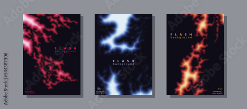 Modern poster design. Bright glowing flashes. Spreading glow of fantastic energy. Digital art. Vector template