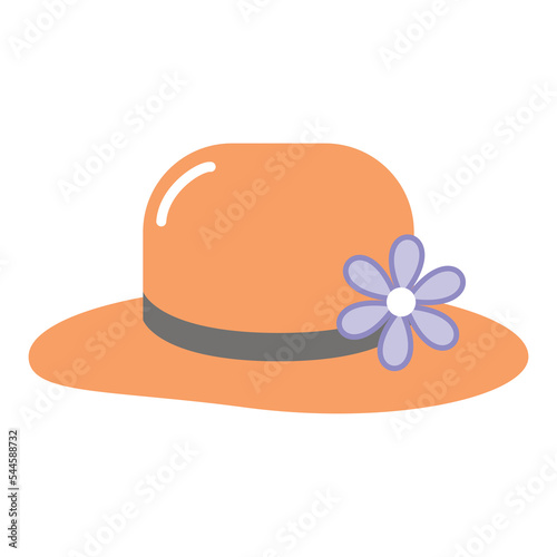 a single vector clipart lady's hat with a flower . Multicolored headdress icon,simple flat style illustration.