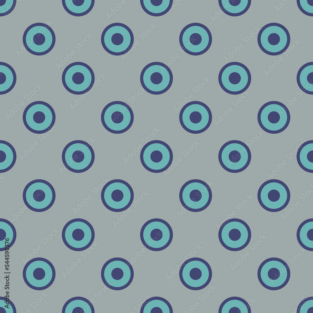 Seamless geometric pattern with blue circles on blue background. Vector print for fabric background