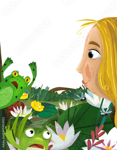 Fototapeta Naklejka Na Ścianę i Meble -  cartoon girl princess frog insects flying illustration