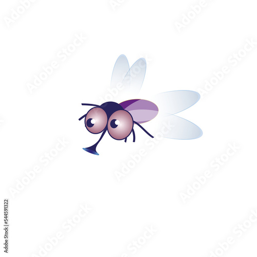 Comic Funny Housefly. Illustration of a cartoon funny fly buzzing in the air, PNG photo