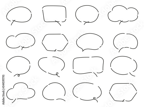Vector Set of speech bubbles. Dialog box icon, message template. Doodle clouds for text, lettering. Different shape of empty balloons for talk . Flat vector illustration