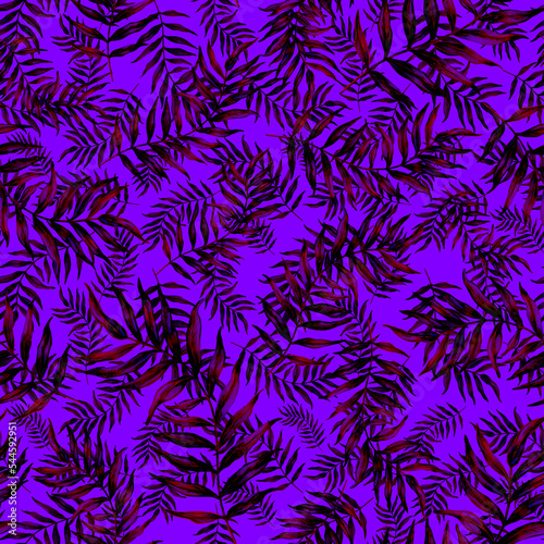 Fototapeta Naklejka Na Ścianę i Meble -  Watercolor seamless pattern with palm leaves. Beautiful allover tropical print with hand drawn exotic plants. Swimwear botanical design.	