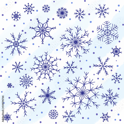 Vector illustration of snowflakes, different shapes and sizes