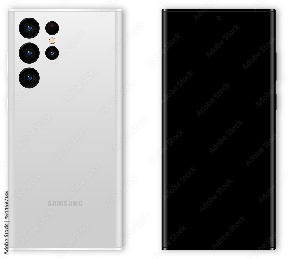 New Samsung Galaxy S22 White color. Smartphone screen mockup front