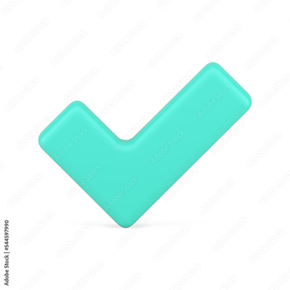 Green glossy positive checkmark approved done complete label front view realistic 3d icon
