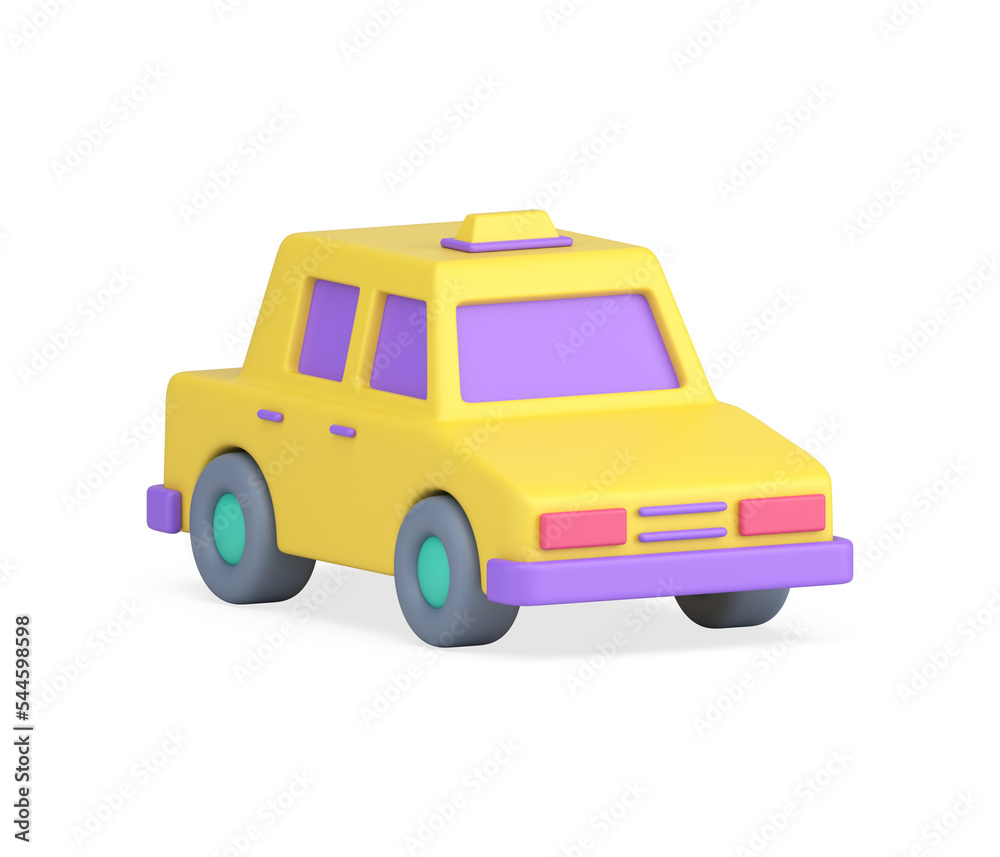 Taxi urban service yellow car with signboard front side view realistic 3d icon