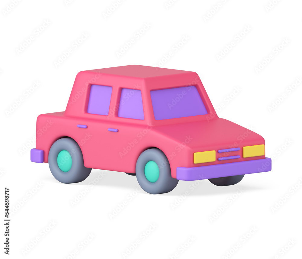 Glossy pink retro automobile with windows and headlights realistic 3d icon