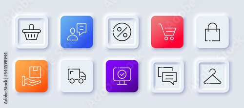 Aim set icon. Sale of goods, target audience, income, business, online store, world. Contextual advertising. Neomorphism style. Vector line icon for Business and Advertising