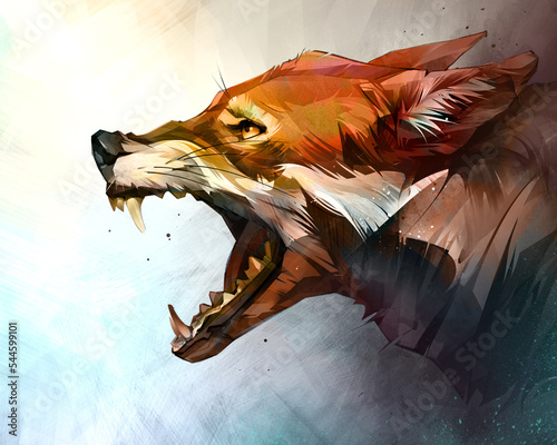 Fototapete painted portrait of an animal. Colored muzzle of a fox
