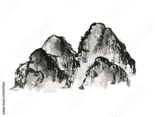 Watercolor painting abstract ink landscape mountain fog .Traditional chinese painting. asia art style.png. 