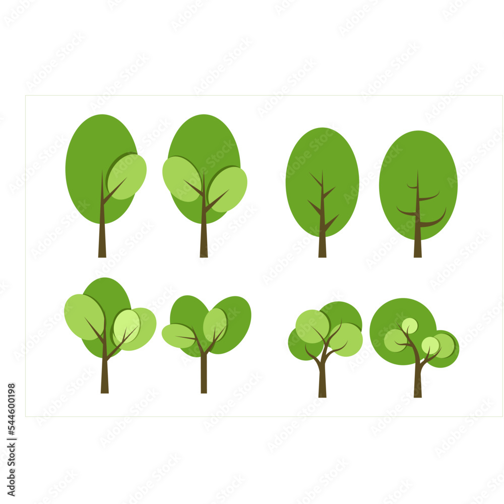 set of green trees nature flat design