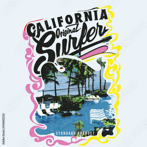 California Resort with beach view, tropical palm tree Beach graphics California summer beach vibes typographic gradient vector illustration for t shirt print graphic tee design vector poster