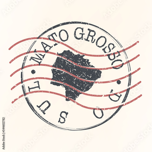 State of Mato Grosso do Sul, Brazil Stamp Map Postal. Silhouette. Passport Round Design. Vector Icon. Design Retro Travel National Symbol.
