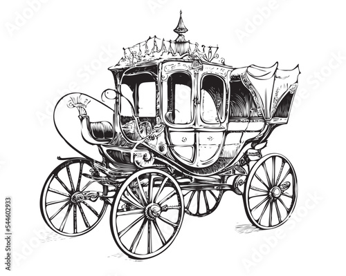 Vintage royal carriage retro, sketch drawn hand.Vector illustration.