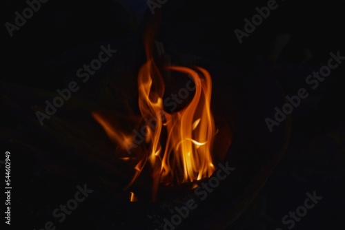 Flames in a burning stove for family holiday cooking.